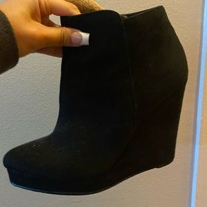 Trendy Black Wedge Zip Faux Suede Bootie